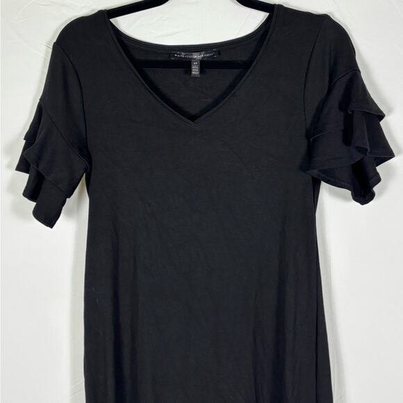 White House Black Market Dress Shift Ruffles Black Size XS Extra Small - Picture 2 of 9